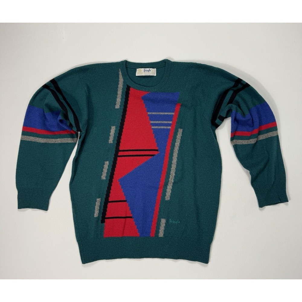 Pringle of Scotland Mens 40 Wool Geometric Sweater Vintage 90s Golf Pullover UK